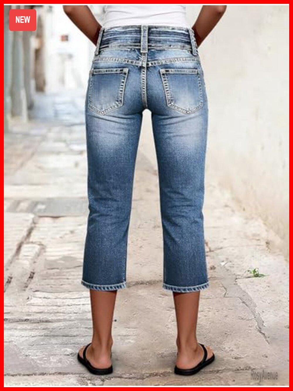 Straight Leg High Rise Capri Star Embroidered Ripped Jeans - Picture 2 of 4